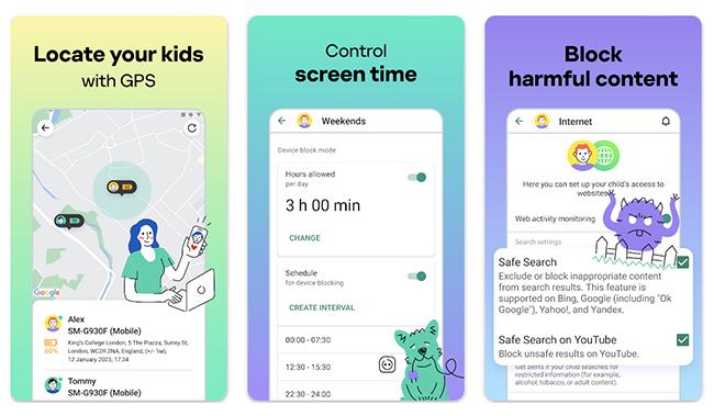 Screenshots showing some of the features of Kapersky Safe Kids