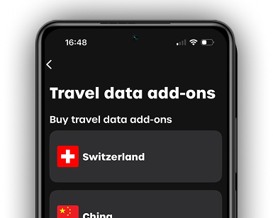 Giffgaff App showing Travel Add-ons